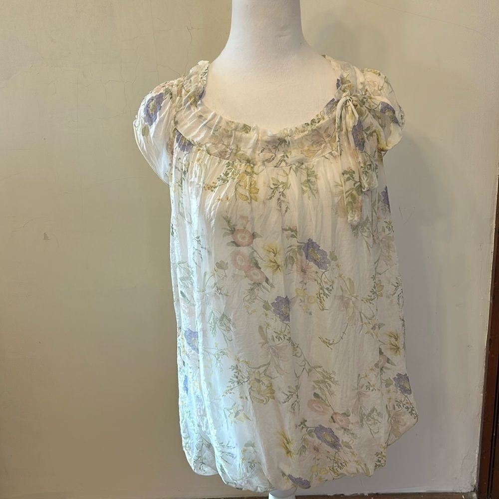 Tendenze white floral sheer silk blouse Size L EUC